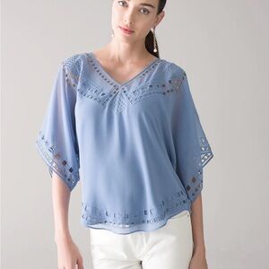 White House Black Market Light Blue Blouse with Cut-Out Design
